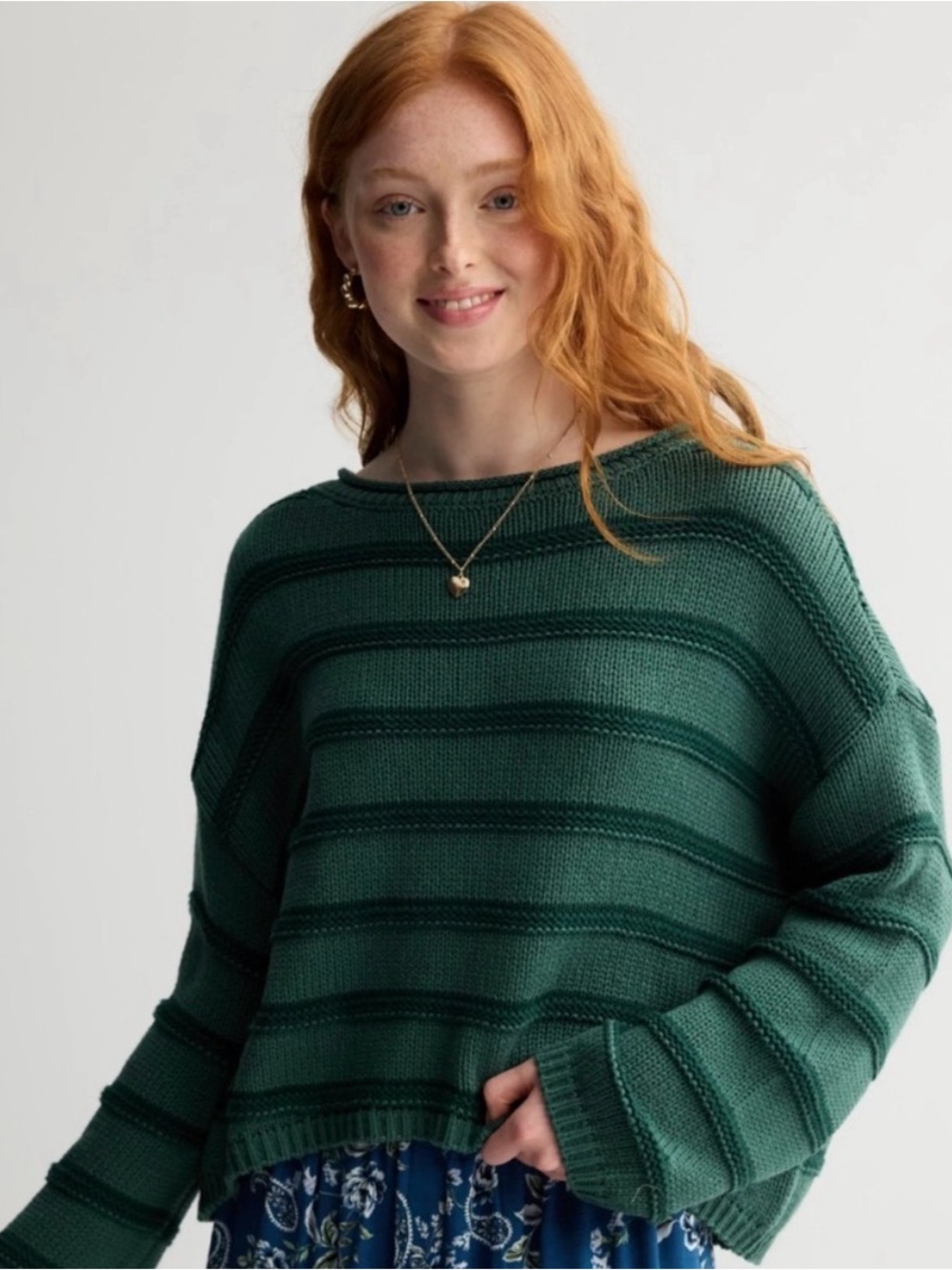 SO Forest Green Striped Crewneck Sweater - Picture 1 of 7